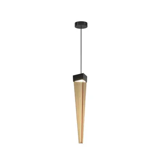 Zafferano Stalactite Lampada A Sospensione Led Di Design, Forma Piramidale, Vetro Colore Ambra E Struttura In Nickel Nero Lucido, Illuminazione 12w 2700k