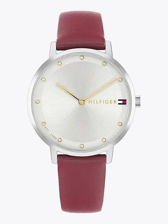 Tommy Hilfiger Reloj chapado en oro con correa de piel