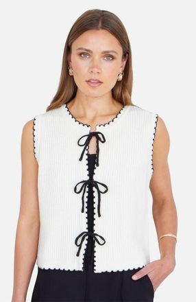 Yumi Knitted Bow Trim Waistcoat in Ivory at Nordstrom, Size Medium