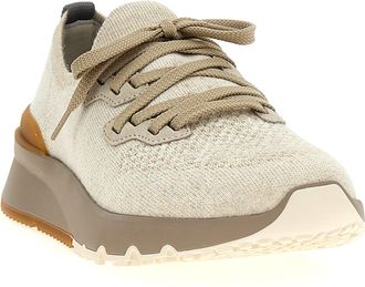 Brunello Cucinelli Mens Beige Cotton Low Top Sneakers