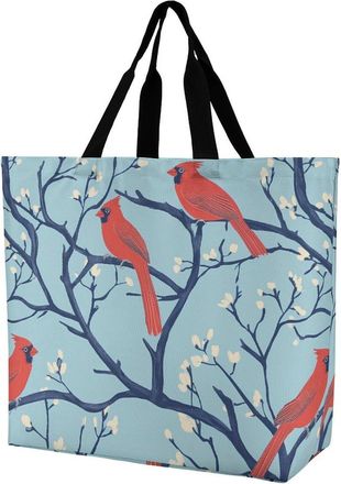 Generic Cardinal Cute Bird Large Reusable Shopping Bag Lightweight Foldable Tote Bags Washable Shoulder Handbag