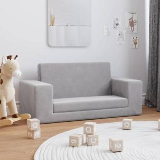 vidaXL vidaXL Divano Letto Bambini a 2 Posti Grigio Chiaro in Morbido Peluche