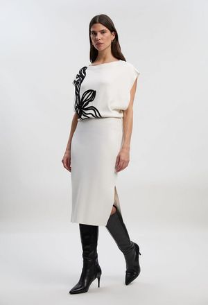 Karen Millen Womens Placed Cornelli Knitted Pencil Midi Dress - White viscose - Size X-Small