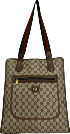 Gucci Brown Green Red Color Leather Pvc Tote Bag (Pre-Owned)