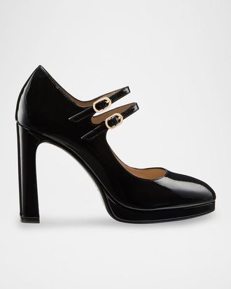 Stuart Weitzman 100mm Babette Patent Leather Platform Mary Jane Pumps