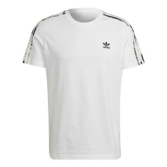 adidas Mens adidas Logo Embroidered Stripe Round Neck Sports Short Sleeve White T-Shirt HK2798