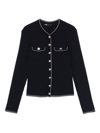 Maje striped-trim cardigan - women - Elastane/Viscose/Polyamide - 2 - Blue