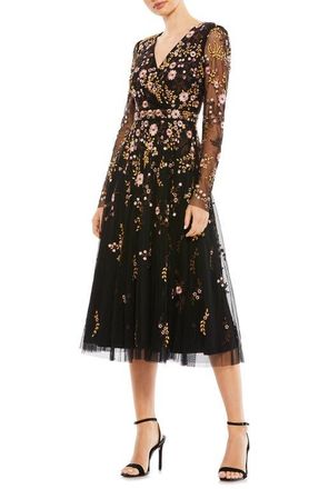 Mac Duggal Floral Embroidered A-Line Cocktail Dress in Black Multi at Nordstrom, Size 14