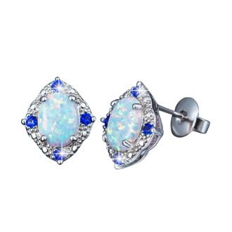 Generic Opal Zirconia Geometric Earrings Minimalist Cuff Piercing Studs Trendy Jewelry for Women Girls Elegant (Silver, One Size)