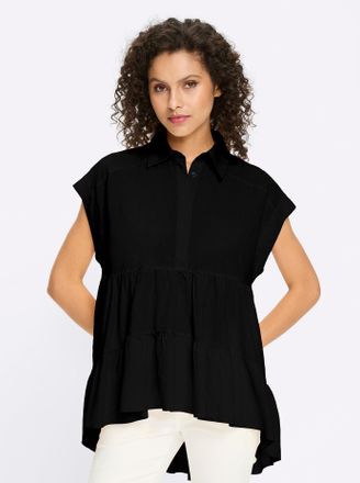 Heine Kurzarmbluse HEINE, Damen, Gr. 34, schwarz, 100% Baumwolle, unifarben, Blusen Kurzarmbluse