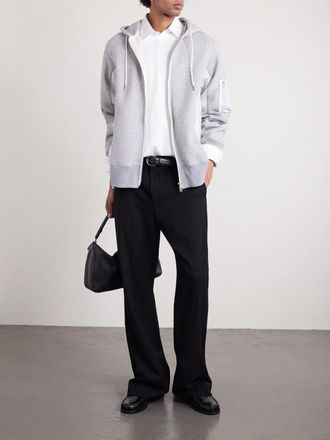 sacai Appliqu&eacute;d Shell-Trimmed Cotton-Jersey T-Shirt