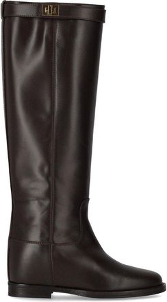 Via Roma 15 Santa Monica Dark Brown High Boot With Padlock
