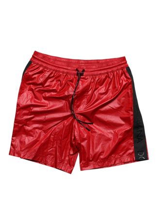 Dolce & Gabbana Mens Red Polyester Beachwear Shorts 2pc Swimwear Black And