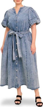 Flying Tomato Puff Sleeve Denim Maxi Dress in Light Denim at Nordstrom Rack, Size 3 X