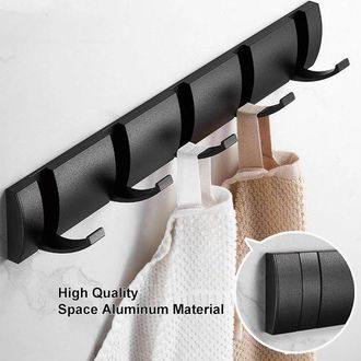 OEM Perchero Con 5 Ganchos Plegables - Soporte De Pared De Metal Negro - Perchero Para Entrada, Pared, Puerta, Ba&ntilde;o, Dormitorio - Negro - 35x5x2cm