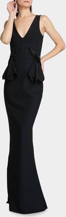 La Petite Robe Di Chiara Boni Nawa Deep V-Neck Beaded Mermaid Gown In Black