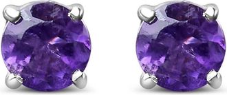 House of Brilliance 925 Sterling Silver 3.5 MM Created Round Purple Amethyst Solitaire Stud Earrings