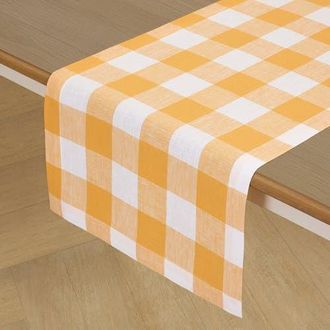 Solino Home Linen Table Runner for Dining Table, Holiday and Everyday Table Decor - Buffalo Check in Mustard And White at Nordstrom, Size Xx-Large