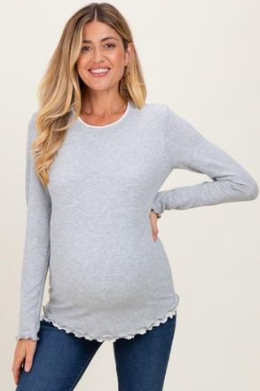 Pinkblush Ribbed Long Sleeve Twofer Top in Heather Grey at Nordstrom, Size X-Large