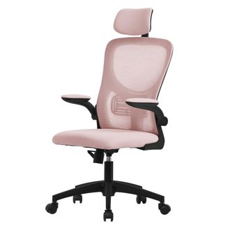 ML Design Silla de oficina ergon&oacute;mica rosa de rejilla con resposabrazos