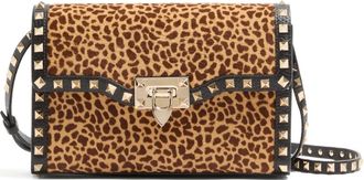Valentino Garavani Borsa a spalla Rockstud piccola con stampa animalier - Marrone
