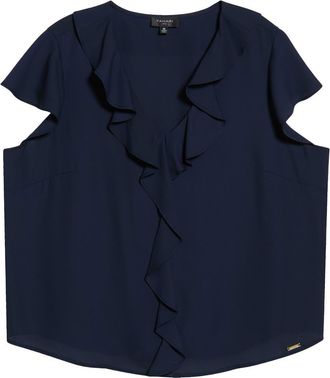 Tahari by ASL Ruffle Front Top in New Navy at Nordstrom, Size 2X