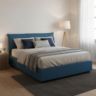 Dmora Talamo Italia - Cama Matrimonial Clio, Cama Contenedor Con Funda Extra&iacute;ble Con Cabecero Tapizado Y Estructura De Cama, 100% Made In Italy, Adecuado Pa