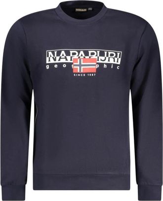 Napapijri Blauwe Logo Print Crew Neck Sweatshirt - Heren - Sweatshirts - Blauw - 3XL - Katoen - Hoodies & sweatvesten