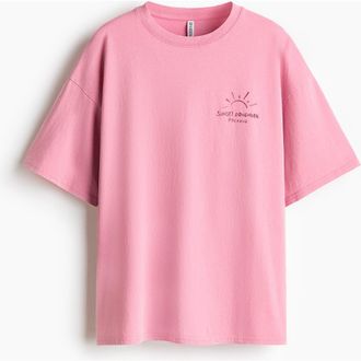 H&M Oversized t-shirt with printed motif in Pink/sunset at Nordstrom, Size Xx-Large