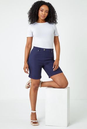 Roman Turned Hem Elastic Waist Shorts