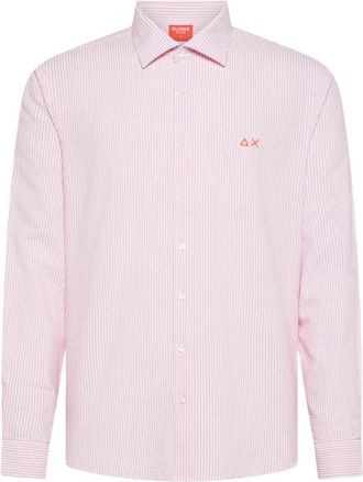 Sun 68 Gestreepte Katoenen Shirt - Heren - Casual Overhemden - Roze - L - Katoen - Overhemden