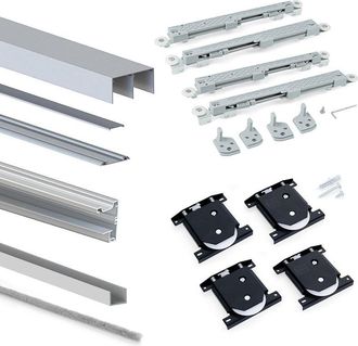 Emuca Kit De Herrajes Para Armario De 2 Puertas Correderas Y Cierre Suave Placard 90, Perfil Vall, Espesor 19mm, Tableros No Incluidos, Anodizado Mate - Emu