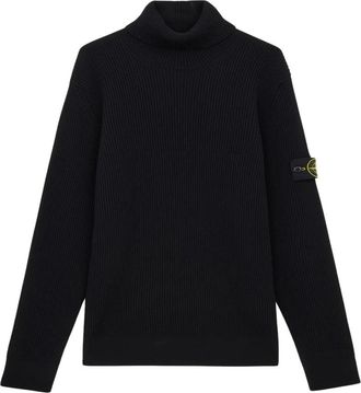 Stone Island Fijn Geribbelde Turtleneck Trui - Heren - Coltruien - Zwart - L - Wol - Truien & Vesten