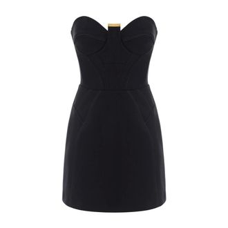 Elisabetta Franchi Mini Bustier Jurk in Dubbellaags Cr&ecirc;pe Stof - Dames - Jurken - Zwart - Maat: XS Satijn