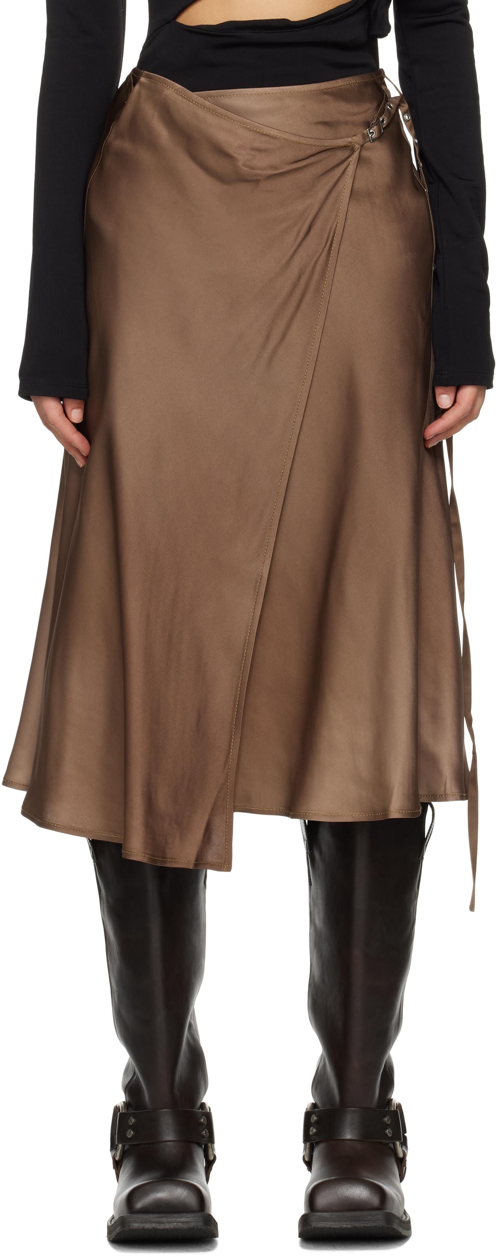 スカート SAINT LAURENT BROWN COTTON SKIRT Saint Laurent Cotton Midi Skirt | Brown | FARFETCH