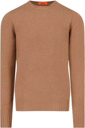 Drumohr Crew Neck Sweater In Brown Wool Ribbed Trim