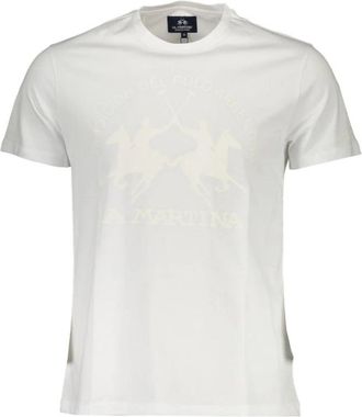 La Martina Witte Katoenen Heren T-Shirt - Heren - T-shirts - Wit - L - Katoen - Tops
