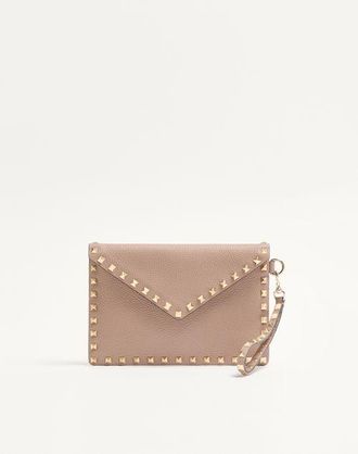 Valentino Garavani Pouch Rockstud In Vitello Granato Donna POUDRE UNI