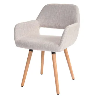 Hhg Nunca Usado] Silla De Comedor Hhg 428 Ii, Silla Silla De Cocina, Dise&ntilde;o Retro A&ntilde;os 50, Textil, Crema/gris, Patas Claras