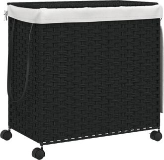 vidaXL Vidaxl - Cesto Para Ropa Sucia Con Ruedas Rat&aacute;n Negro 60x35x60,5 Cm