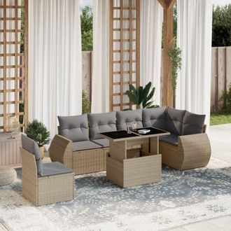 vidaXL Vidaxl - Set Sof&aacute;s De Jard&iacute;n 7 Piezas Y Cojines Rat&aacute;n Sint&eacute;tico Beige