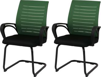 Hhg [nunca Usado] Juego De 2 Sillas De Conferencia Hhg-584, Sillas De Visitante De Dise&ntilde;o Cantilever, Tejido (250 G/m&sup2;) Mvg, Verde, Estructura Negra