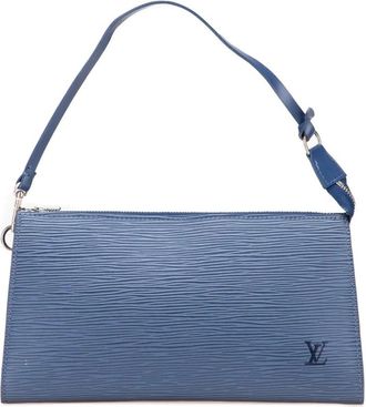 Louis Vuitton Pre-owned Handbags, female, Blue, Size: ONE SIZE Pre-owned Compact Striped Leather Baguette with Secure Zipper Closure