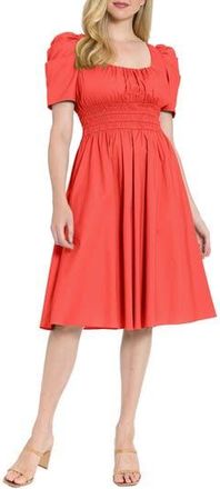 London Times Puff Sleeve Smocked Waist Dress in Cayenne at Nordstrom Rack, Size X-Large