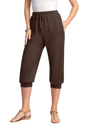 Roaman's Plus Size Soft Knit Capri Pant With Drawstring Waist in Chocolate at Nordstrom, Size Large