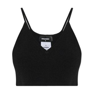 Dsquared2 Sleeveless Tops, female, Black, Size: 2XS Ribbed Top