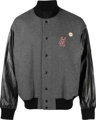 Helmut Lang Bomber Jackets, female, Gray, L, Varsity Bomber Jacket with Logo Patch