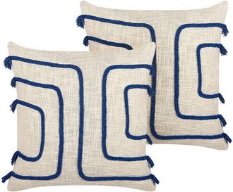 Beliani Set of 2 Decorative Cushions PLEIONE Cotton 45 x 45 cm Navy Blue Geometric Pattern