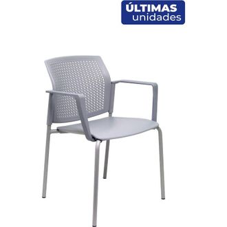 Piqueras y Crespo Piqueras Y Crespo - Pack 4 Sillas Sege Pvc Gris, Chasis Gris Con Brazos