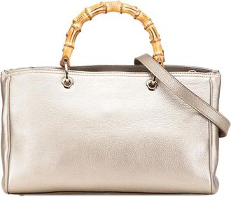 Gucci Borsa shopper media in pelle di vitello e bambù 2016-2025 - Oro